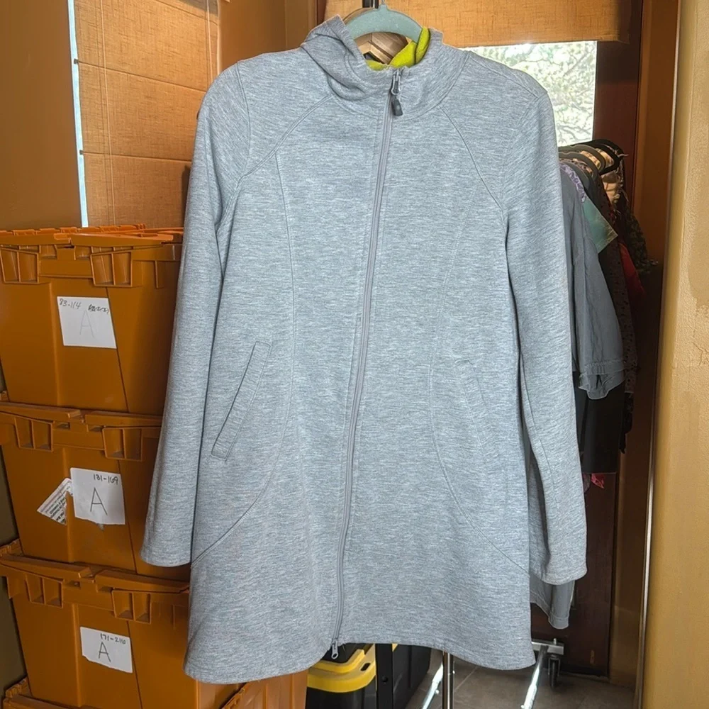 Athleta Grey Long Zip Up Fleece Sweatshirt Hoodie Jacket Size Large - Picture 2 of 12